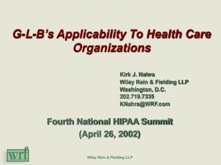 G-L-B’s Applicability To Health Care Organizations