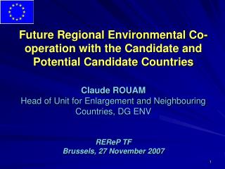 Current Environmental Cooperation Framework between EU and SEE countries