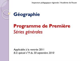 Géographie Programme de Première Séries générales