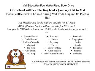 Vail Education Foundation Used Book Drive