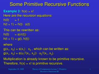 Some Primitive Recursive Functions