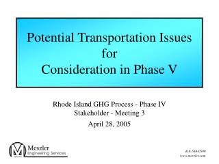 Potential Transportation Issues for Consideration in Phase V