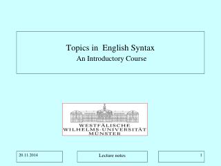 Topics in English Syntax An Introductory Course