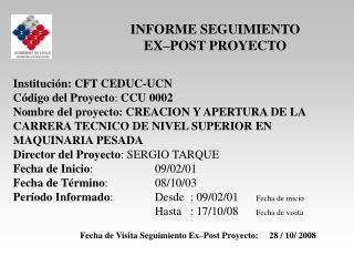 INFORME SEGUIMIENTO EX–POST PROYECTO