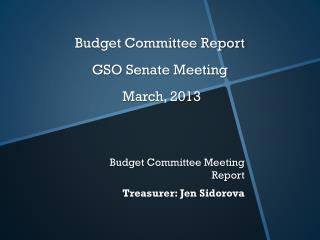 Budget Committee Report GSO Senate Meeting March, 2013