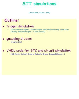 STT simulations (Horst Wahl, 10 Dec. 1999)