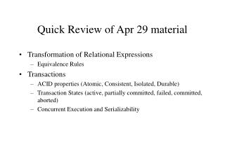 Quick Review of Apr 29 material