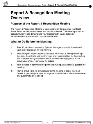 Purpose of the Report &amp; Recognition Meeting