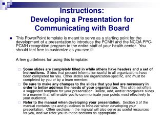 Instructions: Developing a Presentation for Communicating with Board