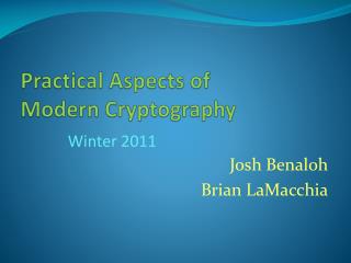Practical Aspects of Modern Cryptography