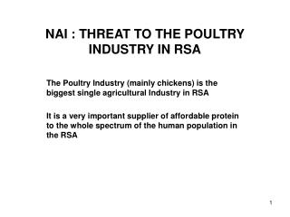 NAI : THREAT TO THE POULTRY INDUSTRY IN RSA