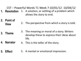 CST – Powerful Words T1 Week 7:10/01/12 - 10/04/12