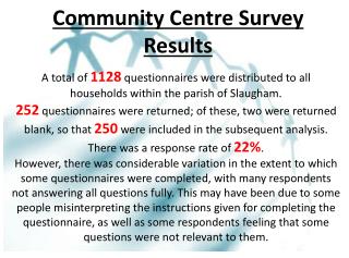 Community Centre Survey Results