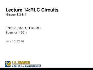 Lecture 14:RLC Circuits Nilsson 8.3-8.4