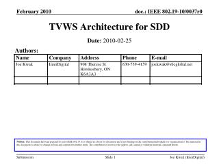 TVWS Architecture for SDD