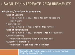 Usability/interface Requirements