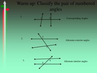Warm up: Classify the pair of numbered angles
