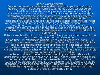 Expectations for Dance Class