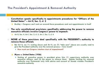 The President’s Appointment &amp; Removal Authority