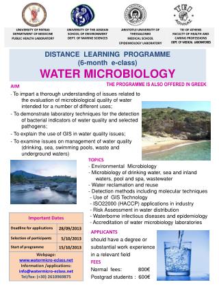 DISTANCE LEARNING PROGRAMME ( 6-month e- class ) WATER MICROBIOLOGY