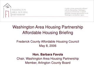 Washington Area Housing Partnership Affordable Housing Briefing