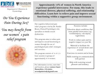 Do You Experience Pain During Sex? You may benefit from our women ’ s pain relief program