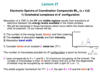 2) Terms and absorption of O h d 1 metal complexes. Selection rules