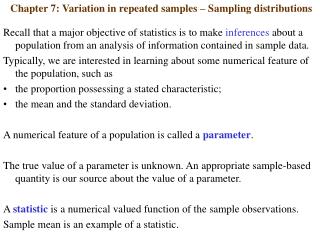 Chapter 7: Variation in repeated samples – Sampling distributions