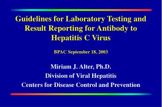 Guidelines for Laboratory Testing and Result Reporting for Antibody to Hepatitis C Virus
