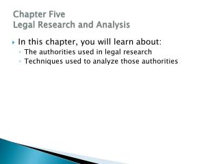 Chapter Five Legal Research and Analysis