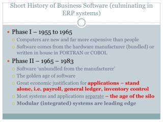 Short History of Business Software (culminating in ERP systems)