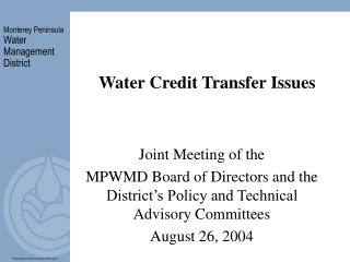 Water Credit Transfer Issues