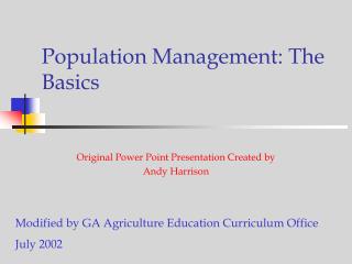 Population Management: The Basics