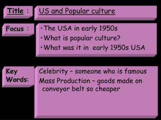 US and Popular culture