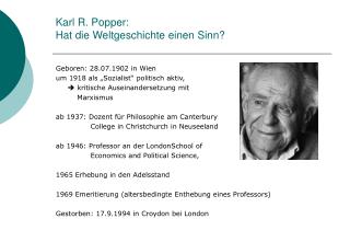 Karl R. Popper: Hat die Weltgeschichte einen Sinn?