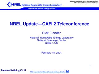 NREL Update—CAFI 2 Teleconference