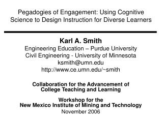 Pegadogies of Engagement: Using Cognitive Science to Design Instruction for Diverse Learners
