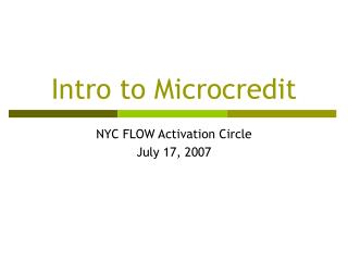 Intro to Microcredit
