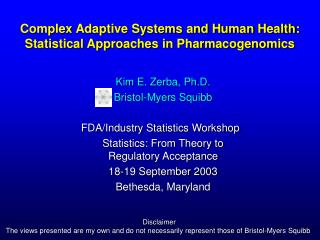 Complex Adaptive Systems and Human Health: Statistical Approaches in Pharmacogenomics