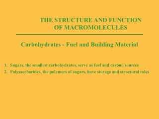 THE STRUCTURE AND FUNCTION OF MACROMOLECULES