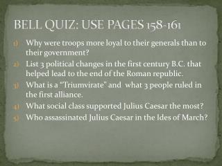 BELL QUIZ: USE PAGES 158-161