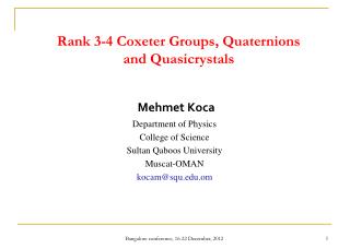 Rank 3-4 Coxeter Groups, Quaternions and Quasicrystals