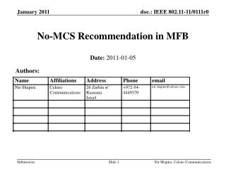 No-MCS Recommendation in MFB