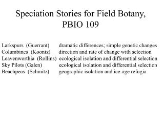 Speciation Stories for Field Botany, PBIO 109