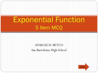 Exponential Function 5 Item MCQ