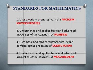 STANDARDS FOR MATHEMATICS