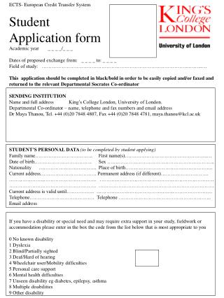 ECTS- European Credit Transfer System Student Application form Academic year _ _ _ _/_ _ _