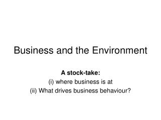 Business and the Environment