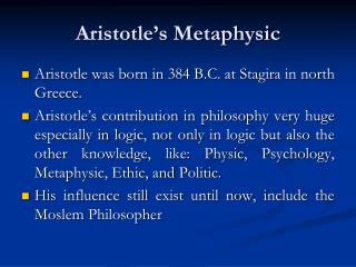 Aristotle’s Metaphysic