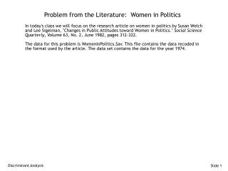 Problem from the Literature:  Women in Politics